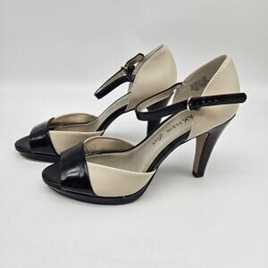 Anne Klein Shoes Womens Size 7 White Black AK7Emsley Ankle Strap Dress Heels